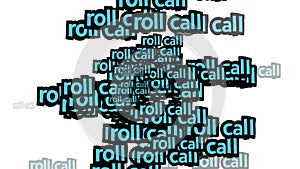 animated video scattered with the words ROLL CALL on a white background