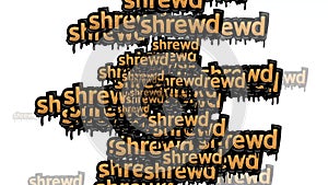 animated video scattered with the words SHREWD on a white background