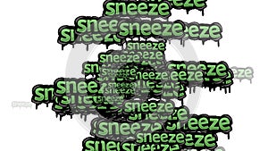 animated video scattered with the words SNEEZE on a white background
