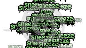 animated video scattered with the words SNEEZE on a white background