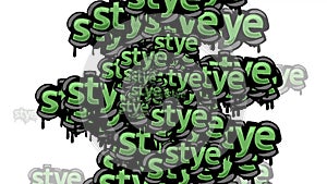 animated video scattered with the words STYE on a white background