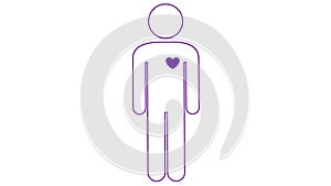 Animated violet linear symbol of person. Looped video of beating heart. People icon. Heart pounding.