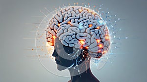 An animated visualization of a persons brain, with different areas lighting up as they engage in mindful practices such