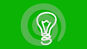 Animated white icon of lightbulb. Concept of idea and creative. Symbol is drawn gradually. Looped video. Line vector illustration