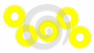 Animated yellow gears spin. Flat symbol. Concept of connection, teamwork, communication.