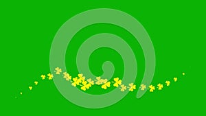 Animated yellow symbol of leaf of clover. Icon of ?rish plant fly from left to right. A wave of clover.