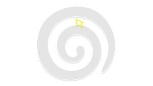 Animated yellow symbol of mouse cursor. Arrow moves out and clicks. Icon in sketch style. Hand drawn vector illustration