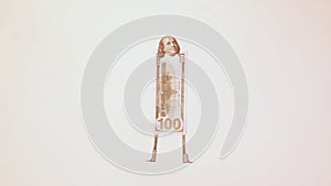 animation of 100 US dollars. money appears. They turn into characters.