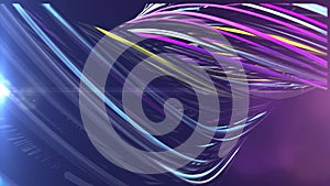 Animation of 3d colorful abstract twisting and rotating line curve pattern moving in swirling spiral with light and shade for back