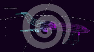 Animation of 3d technical drawing of model of aeroplane