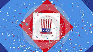 Animation of 4th of july independence day hat over red, white and blue of united states of america
