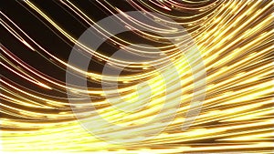 Animation of abstract background with golden glowing lines on dark background. The luxury background .