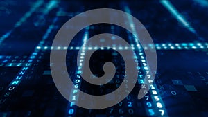 Animation of Abstract Blue Technology Background. Hexadecimal Computer Code. Programming Coding Hacker concept 3d illustration