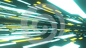 Animation abstract fluorescent hyperspace neon background, soft focus. Visualization 3D Rendering.