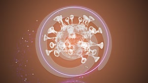 Animation of an abstract virus inside a glimming circle in a cellular environment.