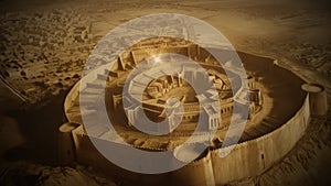 animation - Aerial view of ancient Mesopotamian fortress in desert setting