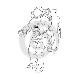 Animation Astronaut in a space suit. Vector illustration isolated on a white background. Place for the text. Print