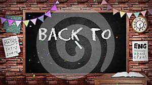 Animation of back to school blackboard background kid party celebration interior design
