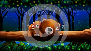 Animation bear cartoon sleeping in the forest, Best loop video background to put a baby to sleep, calming relaxing
