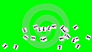 Animation of binary code on a green mat. The white cards with the numbers 1 and 0 move from bottom to top and change
