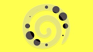 Animation with black loading circles on colored background. Animation. Black dots pulsate in circular motion on colored