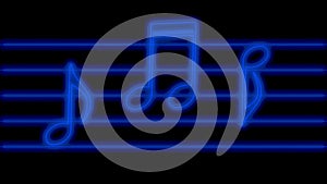 Animation of blue glowing music notes in neon light which they jump in rhythm