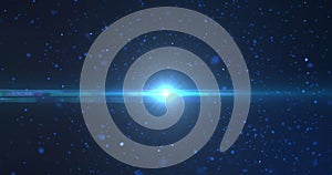 Animation of blue spots of light flickering with glowing blue star on blue bakcground