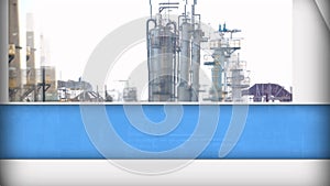 Animation of blue and white panels opening over chemical processing plant