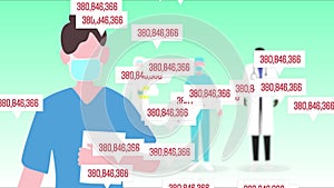 Animation of bubble speeches with numbers increasing with medical workers