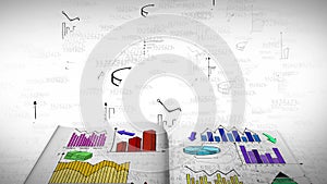 Animation of business, marketing and financial colorful statistic information doodle such as graph chart and diagram in a notebook