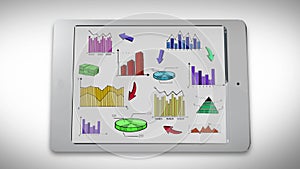 Animation of business, marketing and financial colorful statistic information doodle such as graph chart on smart phone tablet