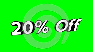 Animation cartoon 20% OFF spinning text Flat Style Promotional Animation green screen background 4K