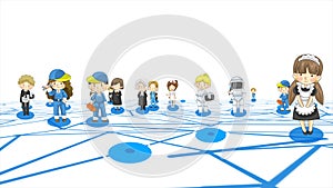 Animation cartoon of characters in various professions and job both man and woman in social media internet community network