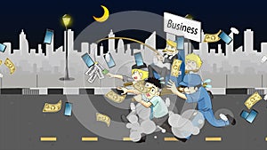 Animation cartoon of how wealthy business owner or CEO run business with salary man and office employee with incentives reward