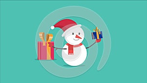 Animation character snowman motion with gift Christmas