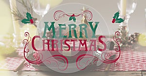 Animation of christmas greetings text over christmas place setting