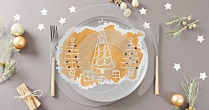 Animation of christmas place setting with decorations