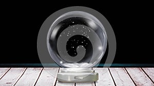Animation of christmas snow globe with snow flakes on black background