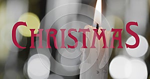 Animation of christmas text over lit candles background