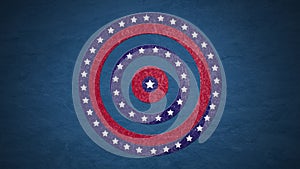 Animation of circles spinning with American flag  stars and stripes over blue background