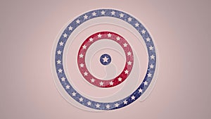 Animation of circles spinning with American flag  stars and stripes over white background