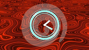 Animation of clock moving fast over red liquid background