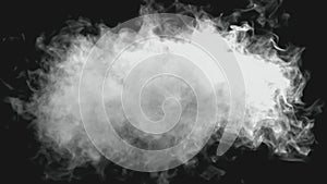 Animation of cloud of white smoke appearing and disappearing on black to white background