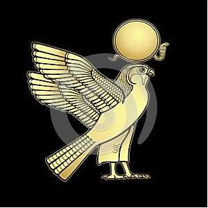 Animation color drawing:  sacred Egyptian Falcon bird. God Horus - deity of heaven and sun.