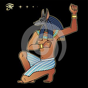 Animation color portrait: Ancient Egyptian god Anubis. God of death and afterworld.