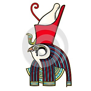 Animation color portrait of the Ancient Egyptian god Horus. Deity with head of a bird, patron of the pharaohs. photo