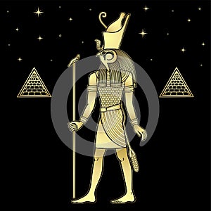Animation color portrait: Ancient Egyptian god Horus in  guise of Falcon. View profile.