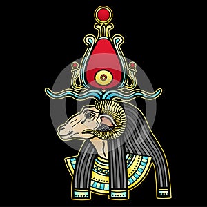 Animation color portrait Ancient Egyptian god Khnum.