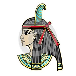 Animation color portrait of beautiful Egyptian woman. Goddess Maat.