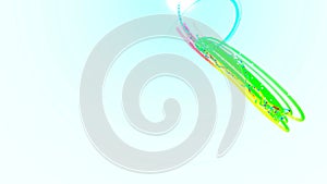 Animation of colorful stylish abstract rainbow spectrum line light with glowing head moving and traveling in white background in 4